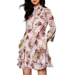 Ted Baker Orcha Arabesque Floral Romantic High Neck, Ruffle Dress - 3 / 8 US